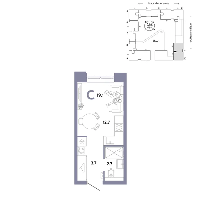 Планировка Студия, 19.1 м² ЖК «Страна.Заречная» Планировка Студия, 19.1 м² ЖК «Страна.Заречная»