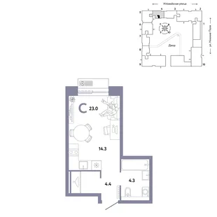 Планировка Студия, 23 м² ЖК «Страна.Заречная»