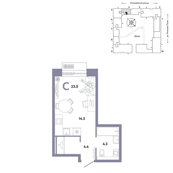 Планировка Студия, 23 м² ЖК «Страна.Заречная» Планировка Студия, 23 м² ЖК «Страна.Заречная»