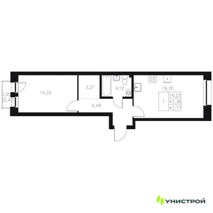 Планировка 1-комн. квартира, 47.77 м² ЖК «Statum»