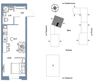 Планировка Студия, 29.71 м² ЖК «Уральский сад»