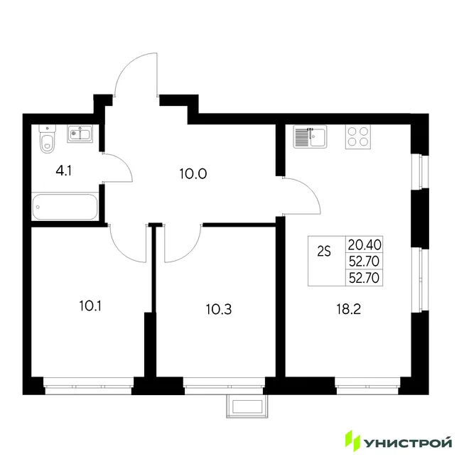 Планировка 2-комн. квартира, 52.7 м² ЖК «Стадиум» Планировка 2-комн. квартира, 52.7 м² ЖК «Стадиум»