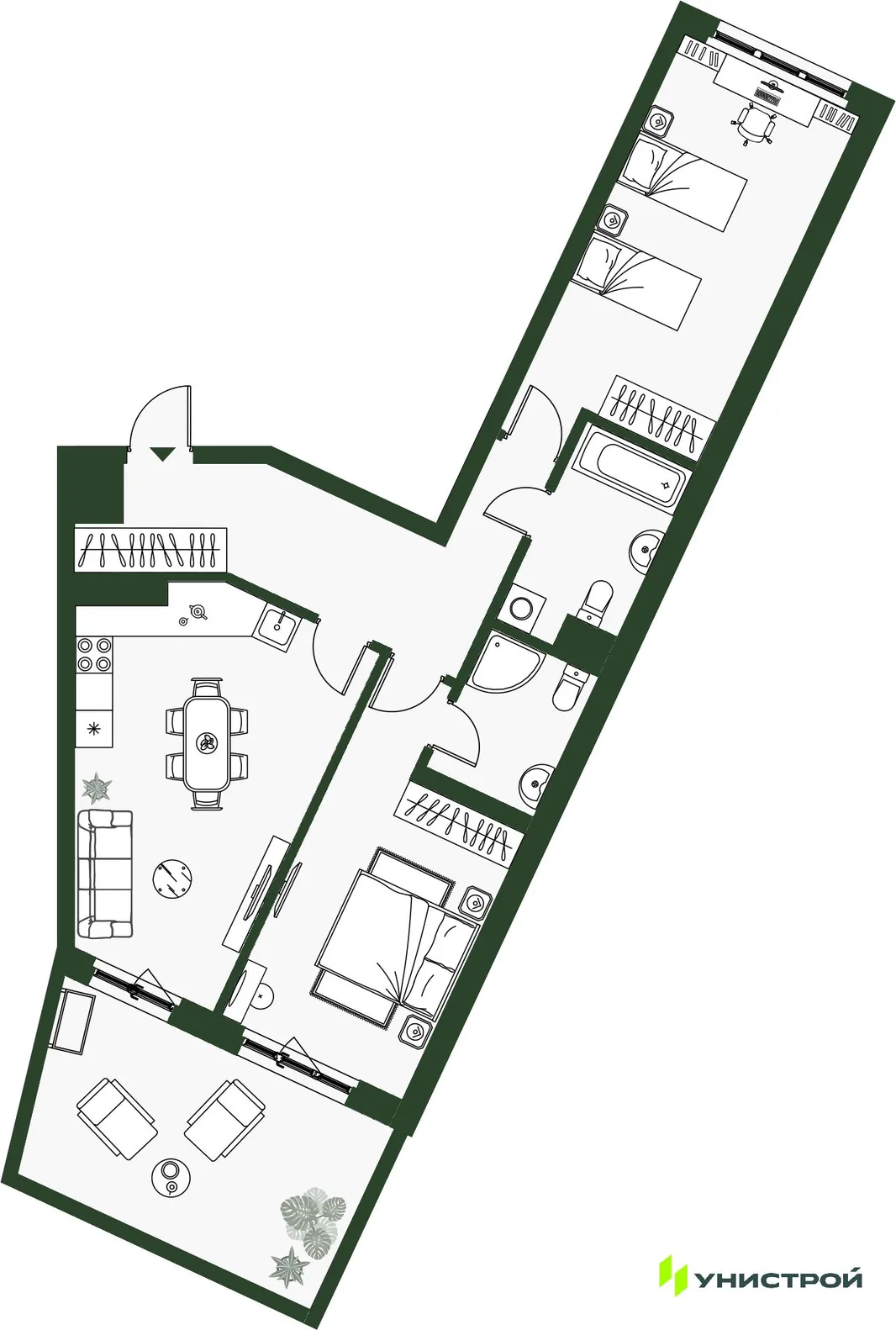 Планировка 2-комн. квартира, 76.84 м² ЖК «Парковый квартал 2.0»