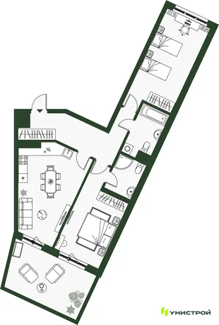 Планировка 2-комн. квартира, 76.84 м² ЖК «Парковый квартал 2.0»