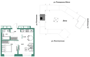 Планировка 2-комн. квартира, 34.95 м² ЖК «Страна.Парковая»