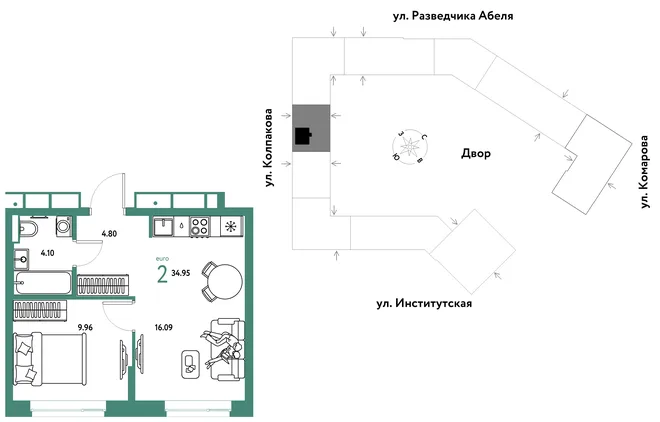 Планировка 2-комн. квартира, 34.95 м² ЖК «Страна.Парковая» Планировка 2-комн. квартира, 34.95 м² ЖК «Страна.Парковая»