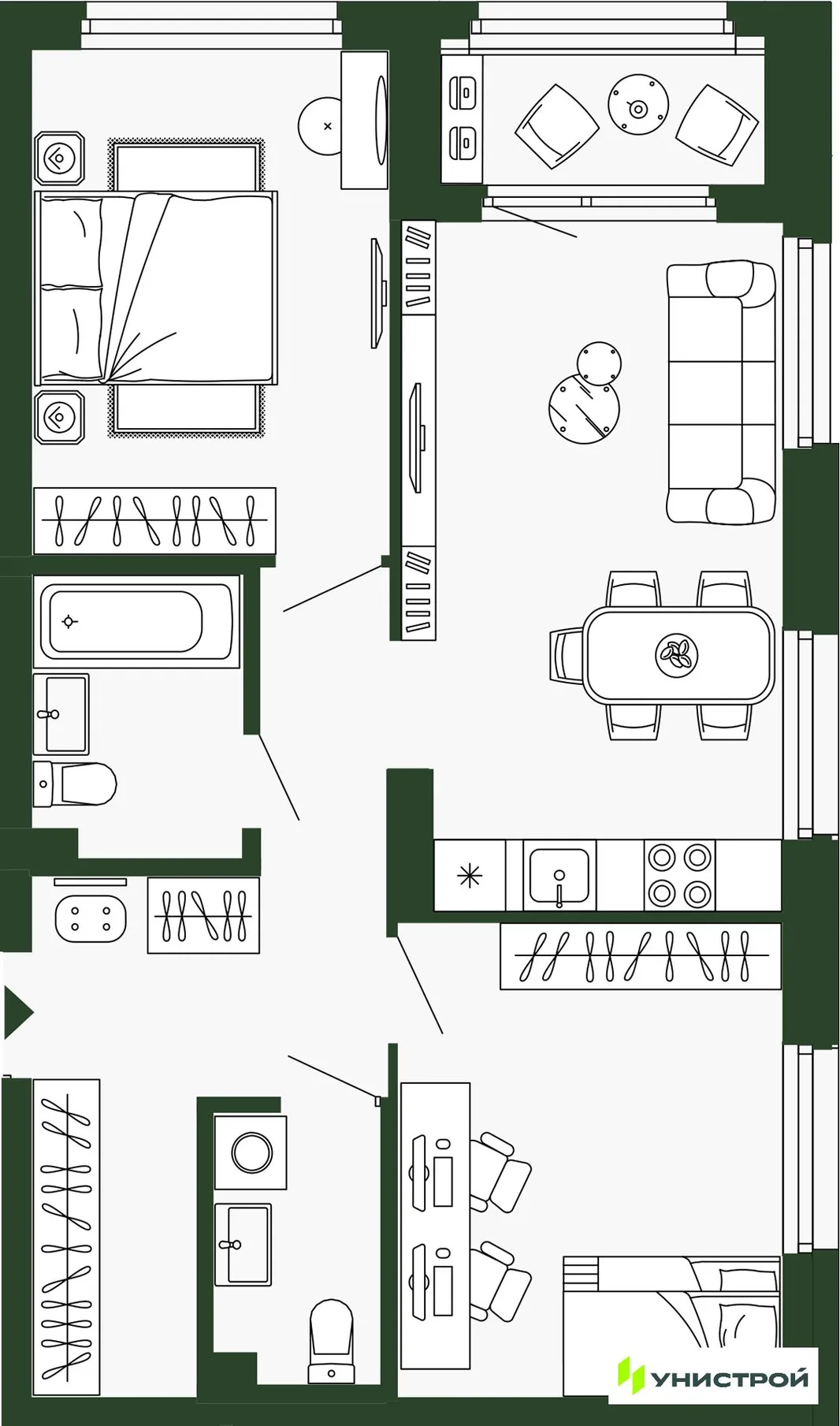 Планировка 2-комн. квартира, 64.6 м² ЖК «Парковый квартал 2.0»