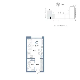 Планировка Студия, 24.19 м² ЖК «Авторский»