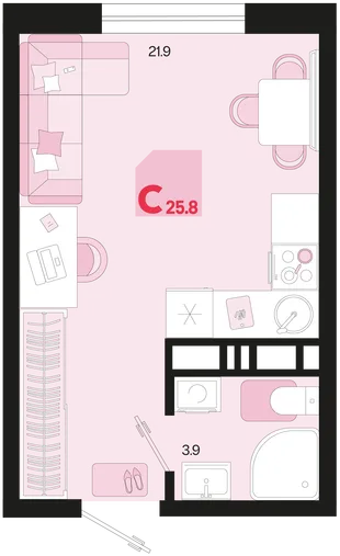 Планировка Студия, 25.8 м² ЖК «Первое место»