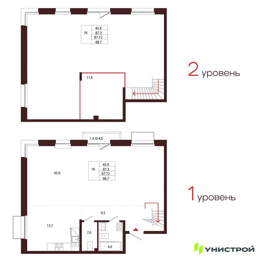 Планировка 1-комн. квартира, 87.72 м² ЖК «Лисино»