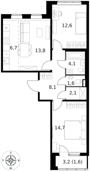 Квартира 3-комн. квартира, 65.3 м² ЖК «1-й Ясеневский» Фото 1