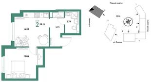 Планировка 2-комн. квартира, 38.19 м² ЖК «Сибирский сад»