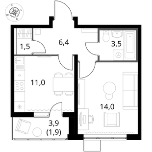 Квартира 1-комн. квартира, 38.3 м² ЖК «1-й Южный» Фото 1 Квартира 1-комн. квартира, 38.3 м² ЖК «1-й Южный» Фото 1