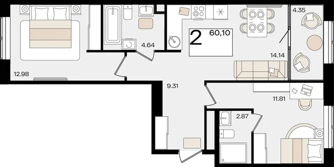 Планировка 2-комн. квартира, 59.47 м² ЖК «Патрики» Планировка 2-комн. квартира, 59.47 м² ЖК «Патрики»