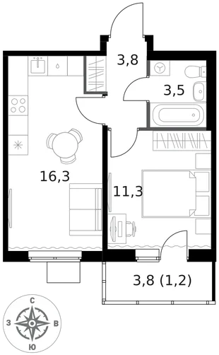 Квартира 1-комн. квартира, 36.1 м² ЖК «1-й Ясеневский» Фото 1