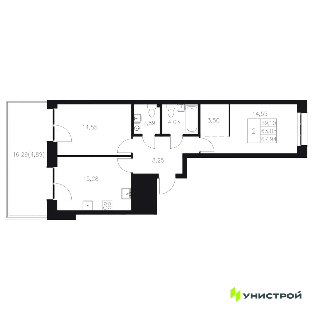 Планировка 2-комн. квартира, 67.94 м² ЖК «Statum»