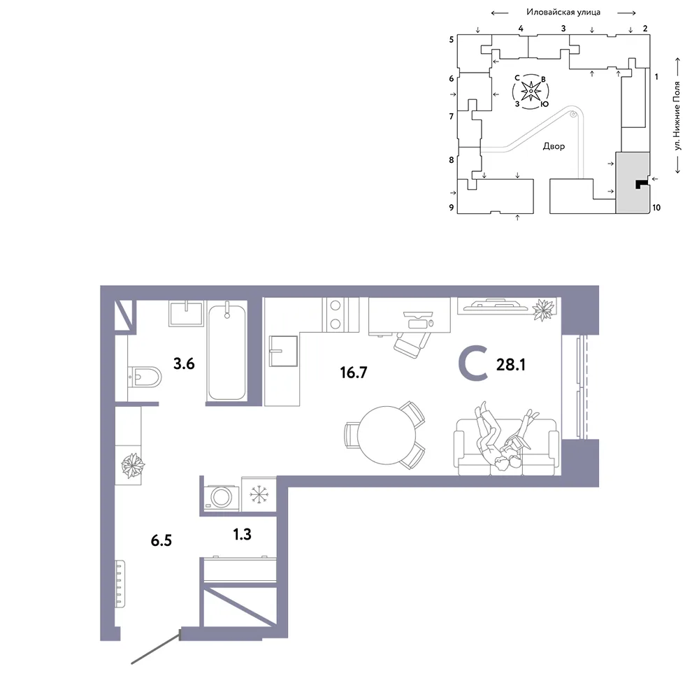 Планировка Студия, 28.1 м² ЖК «Страна.Заречная»