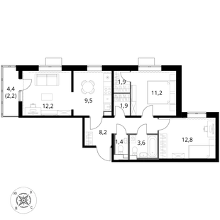 Квартира 3-комн. квартира, 64.9 м² ЖК «1-й Шереметьевский» Фото 1 Квартира 3-комн. квартира, 64.9 м² ЖК «1-й Шереметьевский» Фото 1