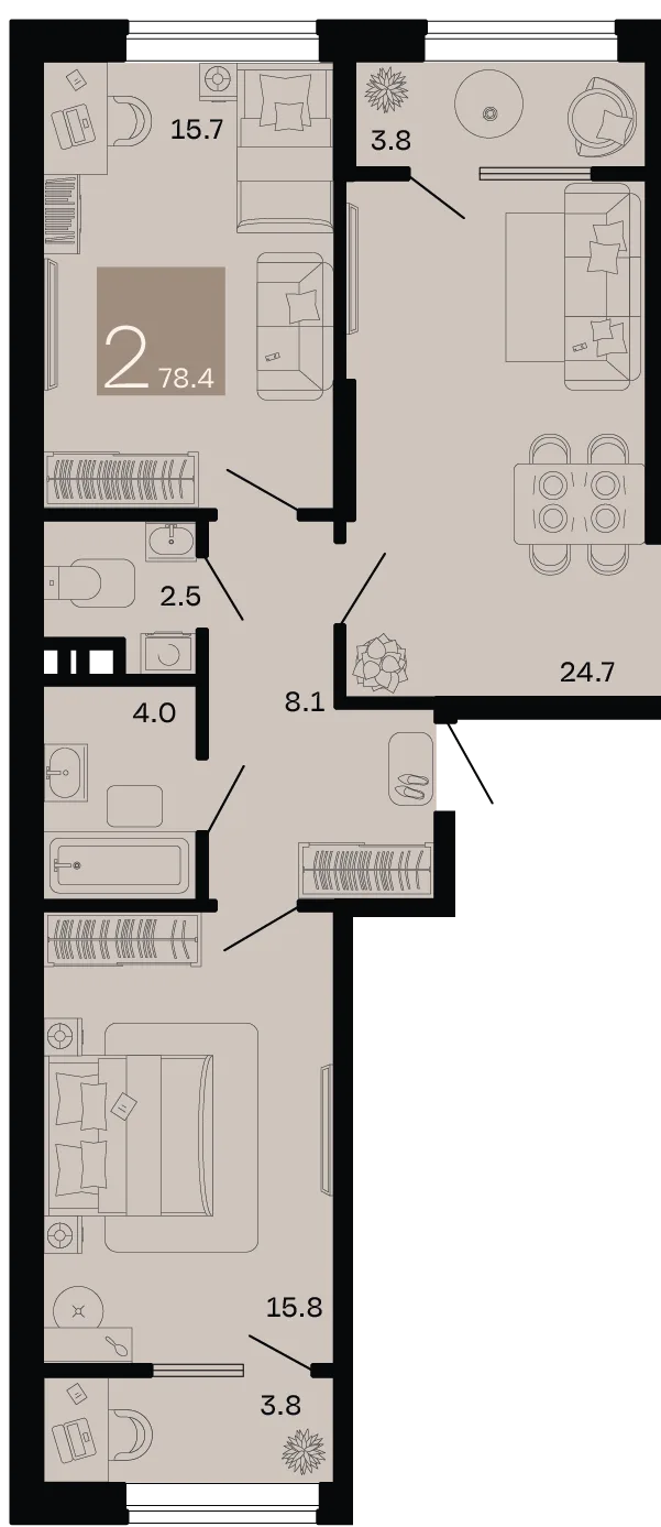 Планировка 2-комн. квартира, 78.4 м² ЖК «Хозяин морей»