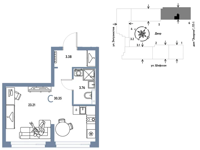 Планировка Студия, 30.35 м² ЖК «Страна.Энтузиастов» Планировка Студия, 30.35 м² ЖК «Страна.Энтузиастов»