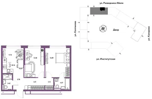 Планировка 3-комн. квартира, 59.1 м² ЖК «Страна.Парковая»