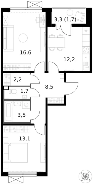 Квартира 2-комн. квартира, 59.4 м² ЖК «1-й Ленинградский» Фото 1