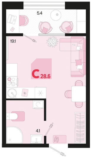 Планировка Студия, 28.6 м² ЖК «Первое место»