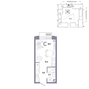 Планировка Студия, 18.7 м² ЖК «Страна.Заречная»