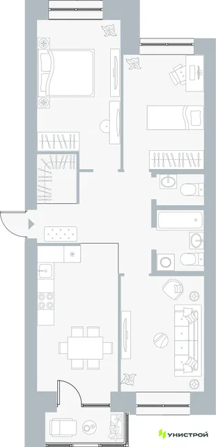 Планировка 3-комн. квартира, 75.35 м² ЖК «Причал»
