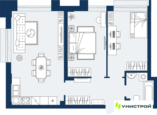 Планировка 2-комн. квартира, 62.39 м² ЖК «ГРАНД БЕРЕГ» Планировка 2-комн. квартира, 62.39 м² ЖК «ГРАНД БЕРЕГ»