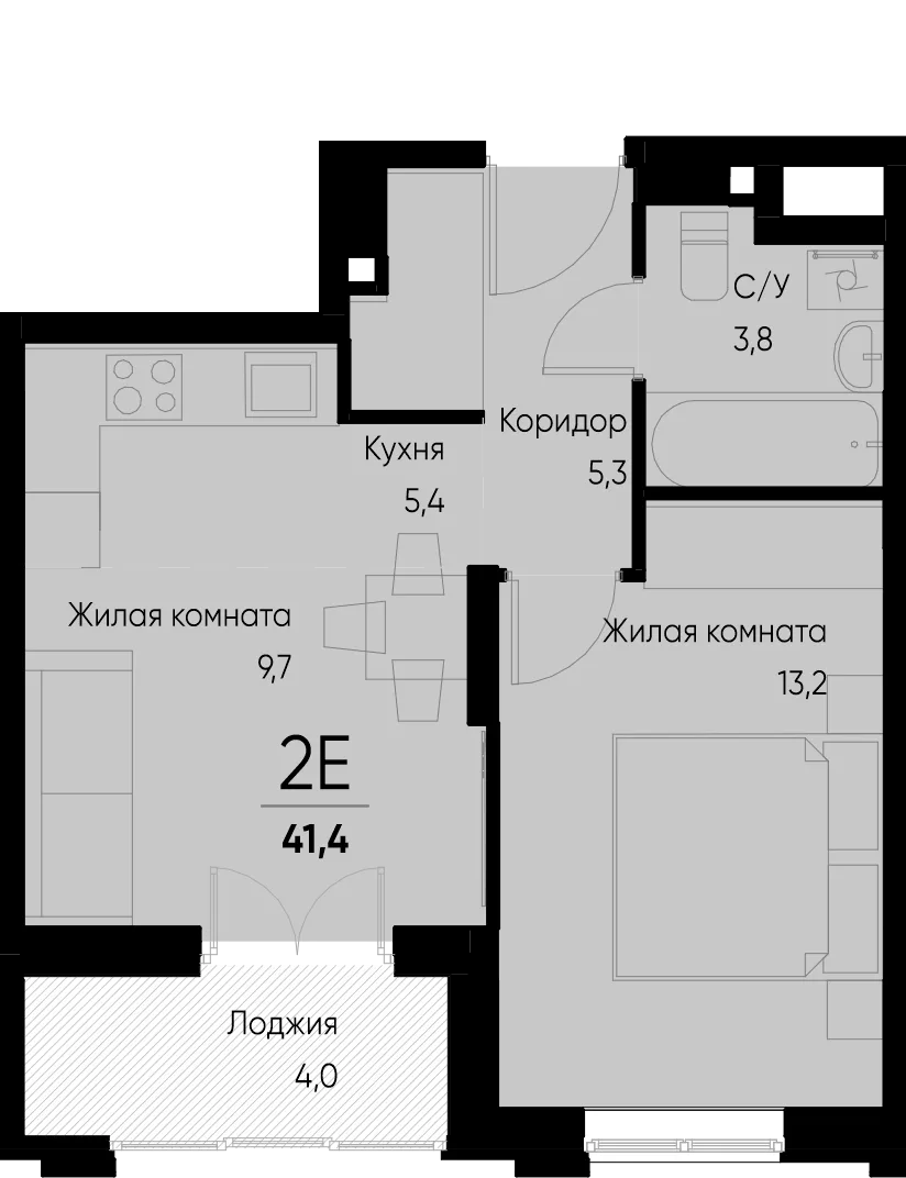 Планировка 2-комн. квартира, 41.4 м² ЖК «Васильевский остров»