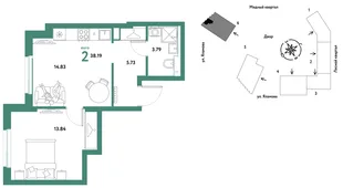 Планировка 2-комн. квартира, 38.19 м² ЖК «Сибирский сад»