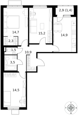 Квартира 3-комн. квартира, 78.9 м² ЖК «1-й Ясеневский» Фото 1 Квартира 3-комн. квартира, 78.9 м² ЖК «1-й Ясеневский» Фото 1