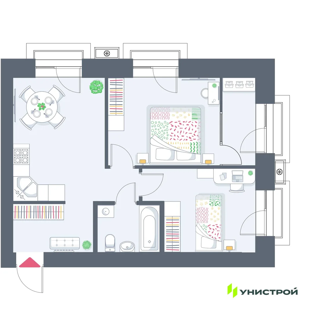 Планировка 2-комн. квартира, 55.01 м² ЖК «Весна-2»
