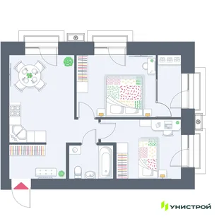 Планировка 2-комн. квартира, 55.01 м² ЖК «Весна-2»