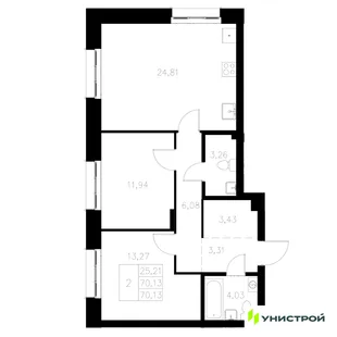 Планировка 2-комн. квартира, 70.13 м² ЖК «Statum»