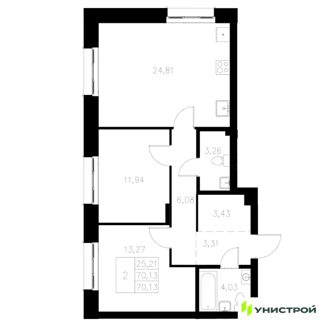 Планировка 2-комн. квартира, 70.13 м² ЖК «Statum» Планировка 2-комн. квартира, 70.13 м² ЖК «Statum»