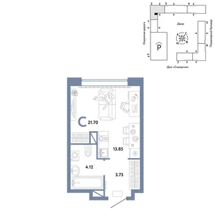Планировка Студия, 21.7 м² ЖК «Юнион»