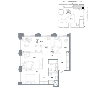 Планировка 4-комн. квартира, 82.6 м² ЖК «Страна.Заречная»