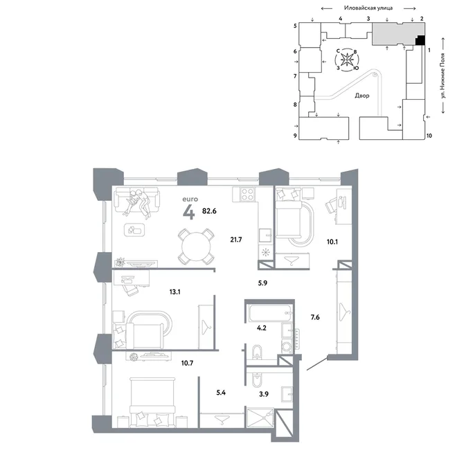 Планировка 4-комн. квартира, 82.6 м² ЖК «Страна.Заречная» Планировка 4-комн. квартира, 82.6 м² ЖК «Страна.Заречная»