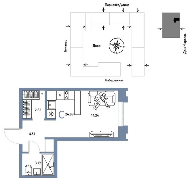 Планировка Студия, 24.89 м² ЖК «Европейский берег 2.0» Планировка Студия, 24.89 м² ЖК «Европейский берег 2.0»