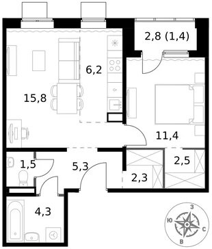 Квартира 2-комн. квартира, 50.7 м² ЖК «1-й Ясеневский» Фото 1
