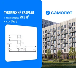 Планировка 3-комн. квартира, 79.3 м² ЖК «Рублевский квартал»