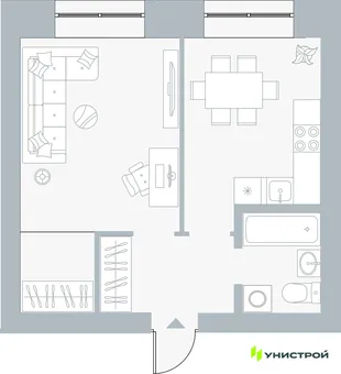 Планировка 1-комн. квартира, 38.18 м² ЖК «Причал»