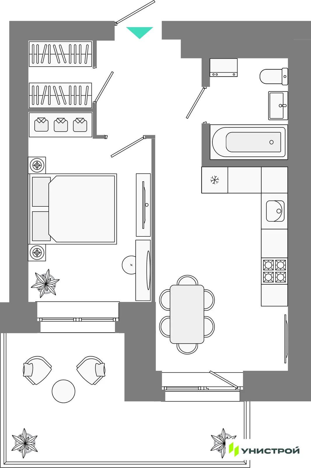 Планировка 1-комн. квартира, 38.18 м² ЖК «Лето»