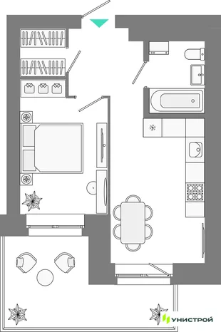Планировка 1-комн. квартира, 38.18 м² ЖК «Лето»