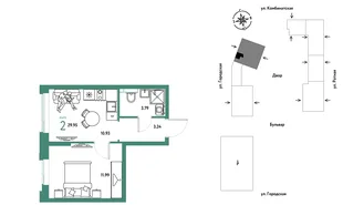 Планировка 2-комн. квартира, 29.95 м² ЖК «Уральский сад»