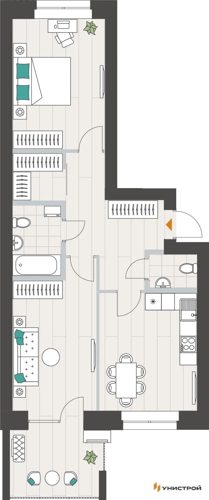 Планировка 2-комн. квартира, 67.77 м² ЖК «Аквамарин»