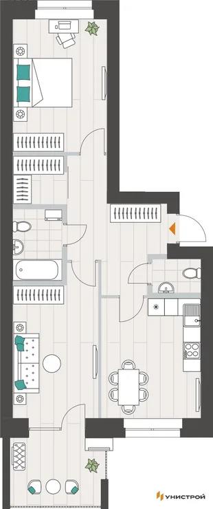 Планировка 2-комн. квартира, 67.77 м² ЖК «Аквамарин»