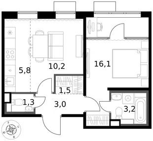 Квартира 2-комн. квартира, 41.1 м² ЖК «1-й Химкинский» Фото 1